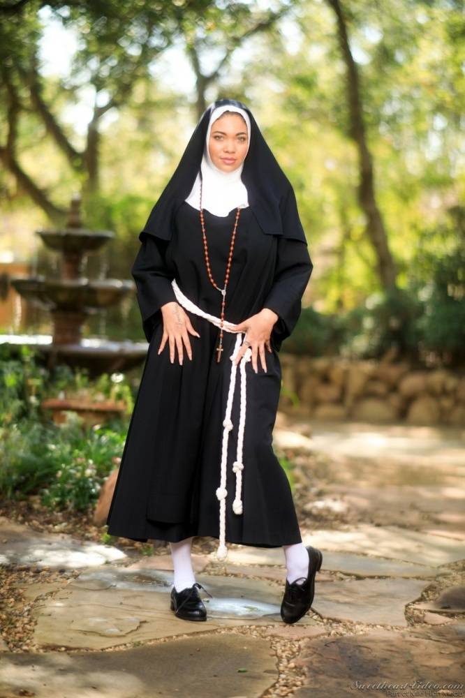 Thick nun bares her big naturals before showing her ass and twat in courtyard - #15