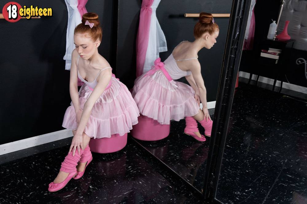 Redhead ballerina Dolly Little strips down to pink leg warmers and slippers - #14