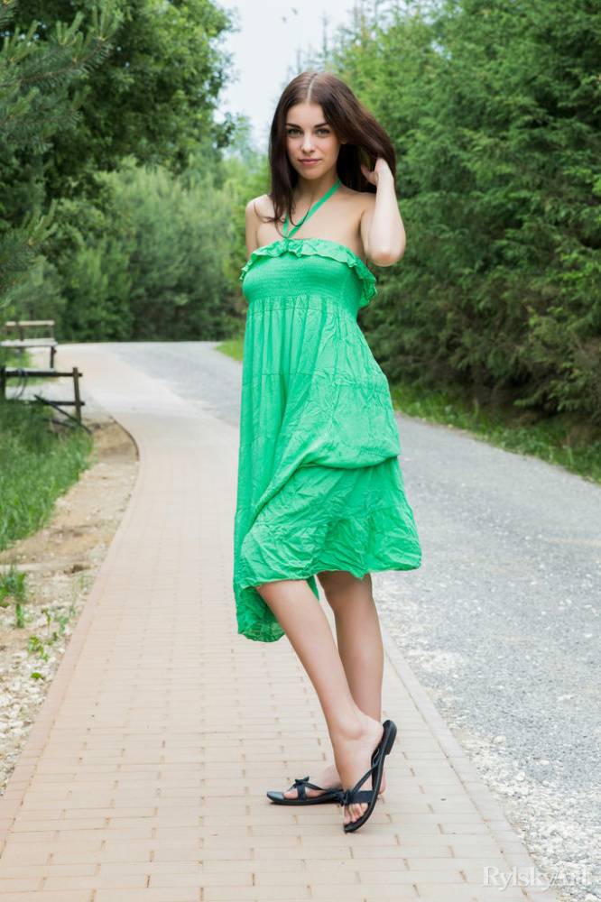Sweet teen Evita Lima sets her great body free of a long dress on a sidewalk - #11