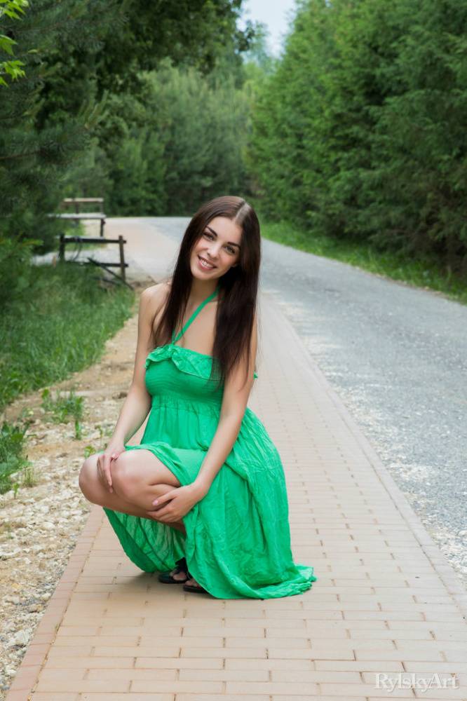 Sweet teen Evita Lima sets her great body free of a long dress on a sidewalk - #12