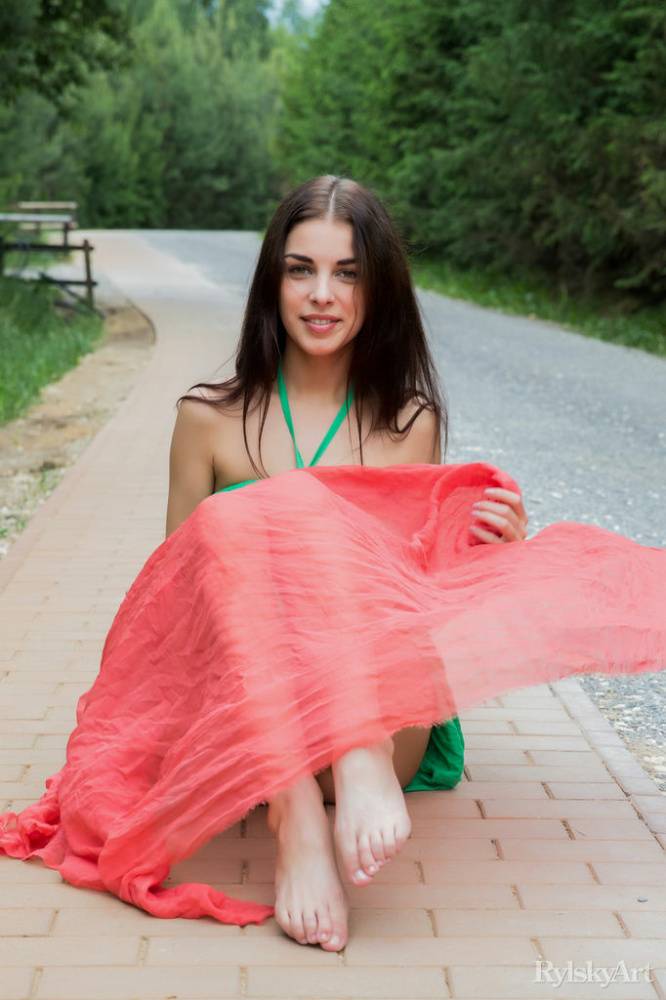 Sweet teen Evita Lima sets her great body free of a long dress on a sidewalk - #14