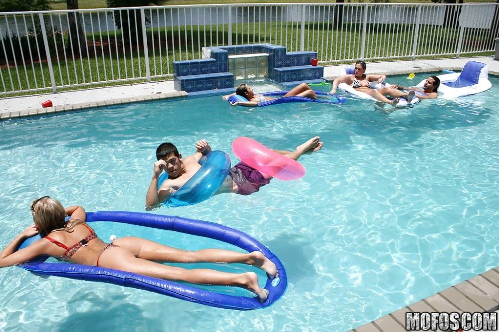 Frolic girls in bikini flashing their tits at the pool party - #2