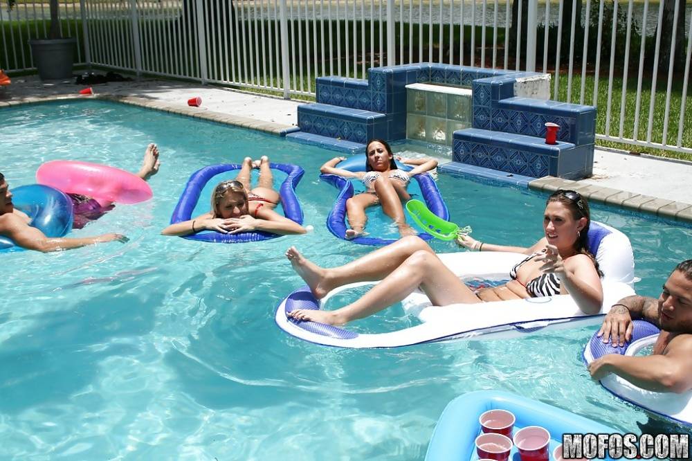 Frolic girls in bikini flashing their tits at the pool party - #1