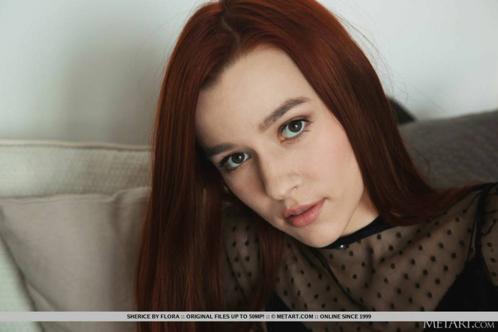 Young redhead Sherice sports a black choker while baring her skinny figure - #12