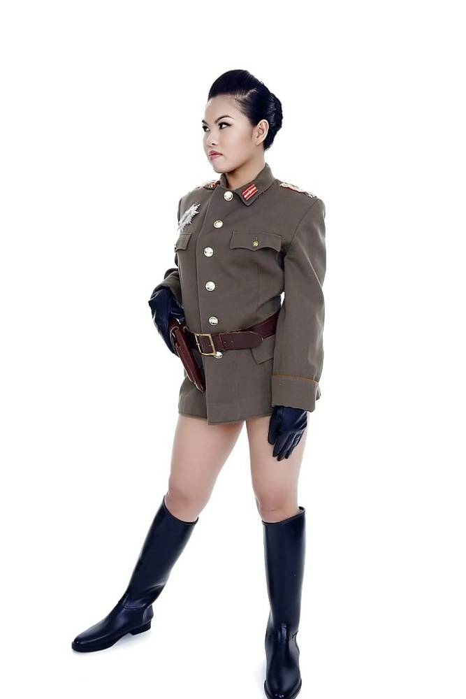 Oriental pornstar Cindy Starfall posing solo in military garb - #11