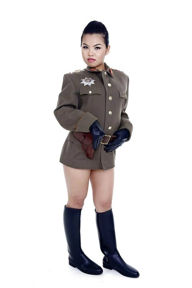 Oriental pornstar Cindy Starfall posing solo in military garb - #5