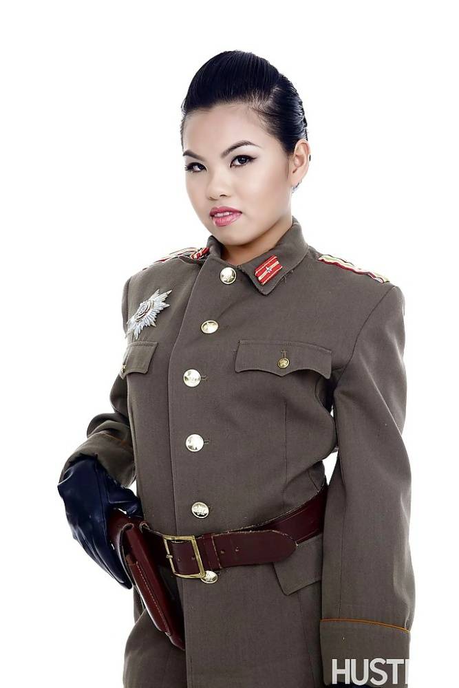 Oriental pornstar Cindy Starfall posing solo in military garb - #14
