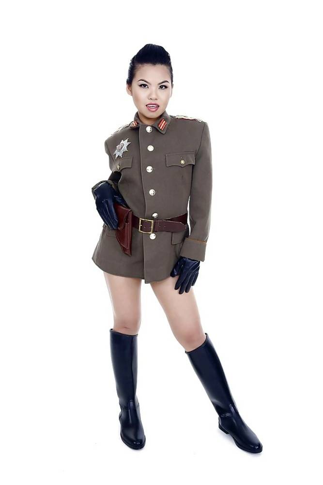 Oriental pornstar Cindy Starfall posing solo in military garb - #6