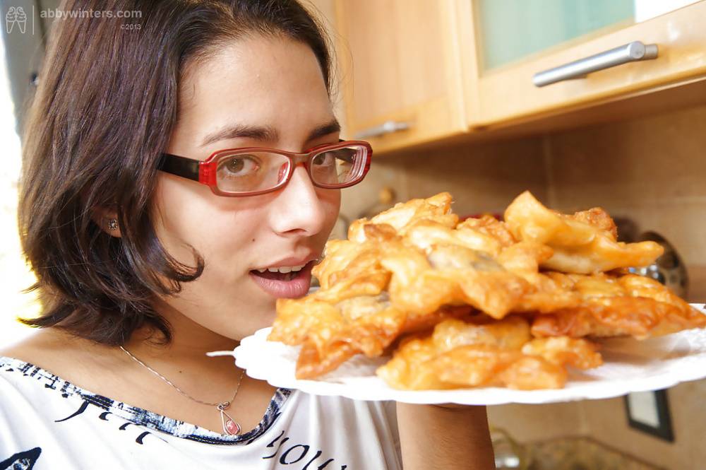 Mixed race first timer Reina spreading the pink in the kitchen - #8