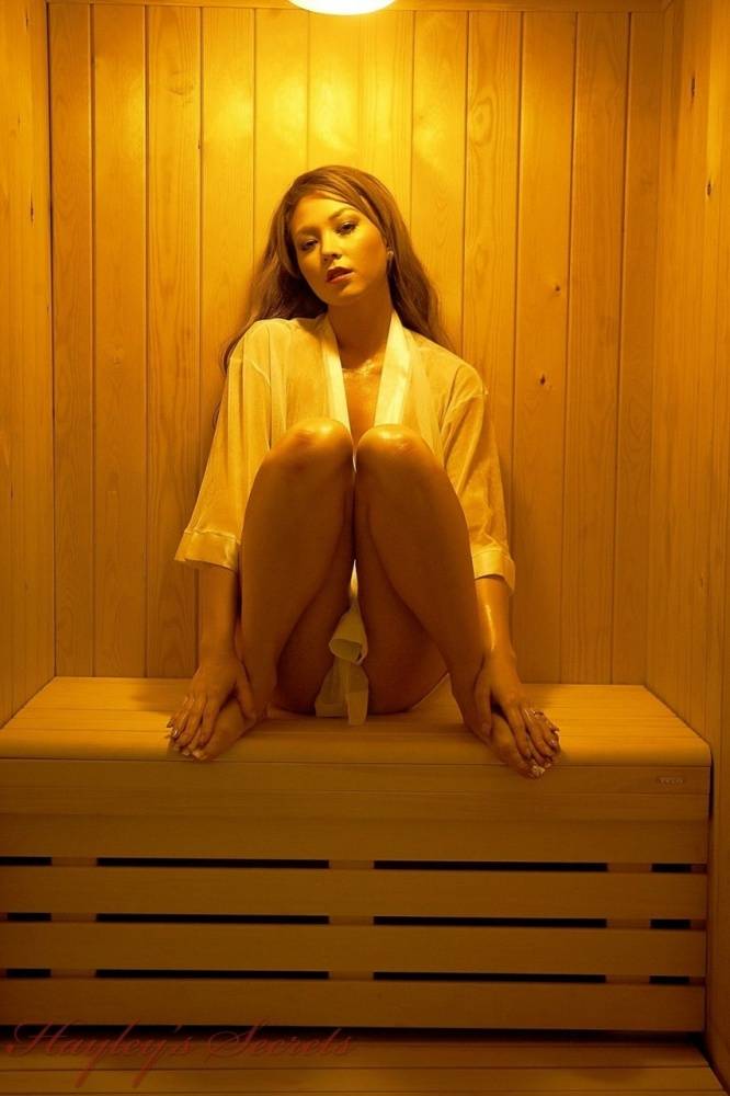 Solo female Natalia Forrest exposes her sweaty body while in a sauna - #2