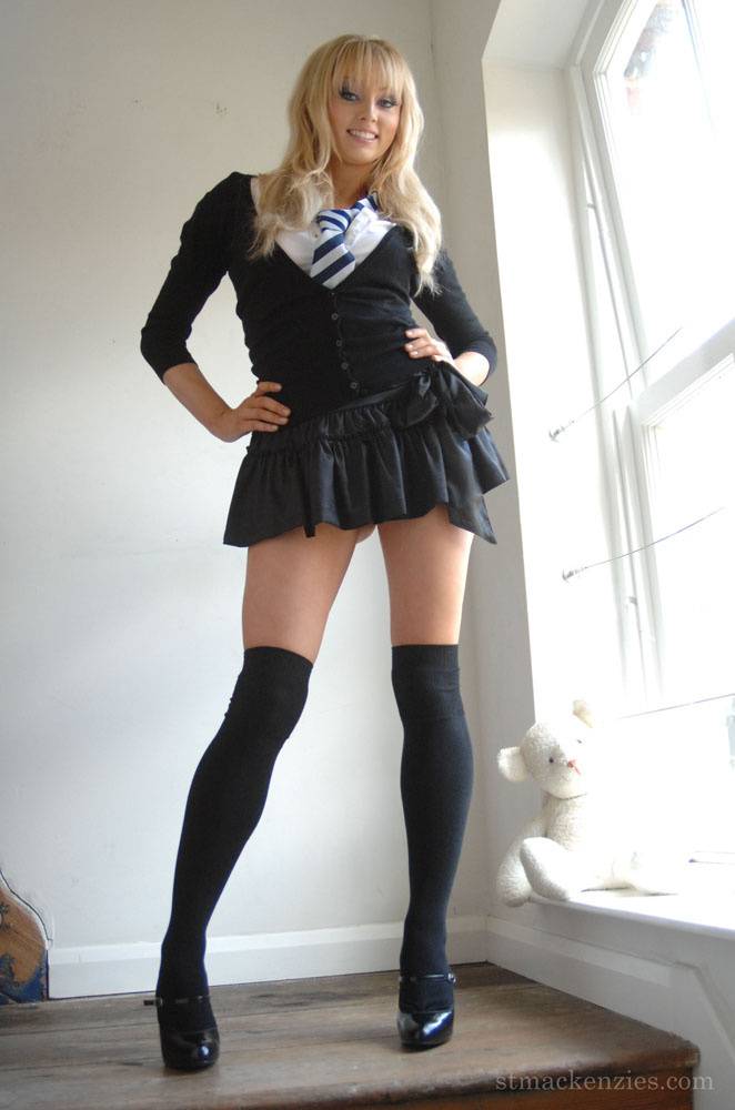 Hot blonde schoolgirl Elle Parker sheds uniform posing topless in lace panties - #10