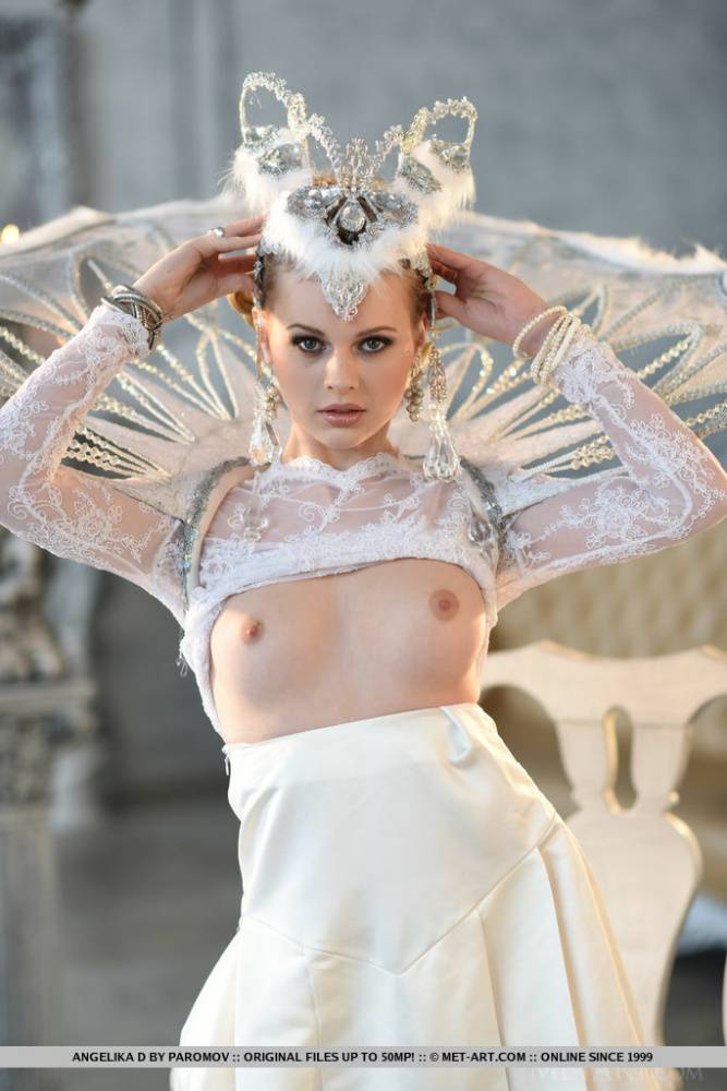 Euro babe Angelika D baring phat teen ass beneath glamorous wedding dress - #14