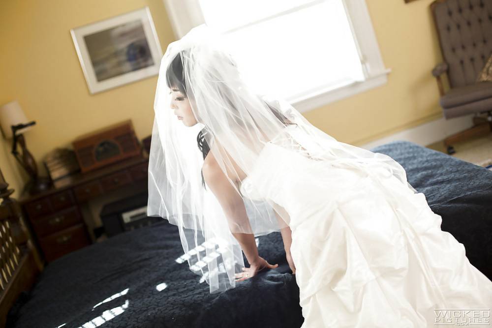 Sexy Asian bride Marica Hase removing wedding dress for nude photo spread - #5