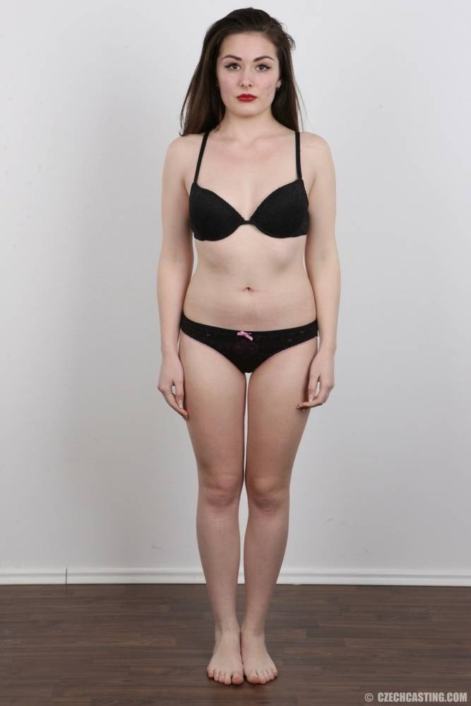 Brunette model Eva peels black panties and bra for a photo audition - #14