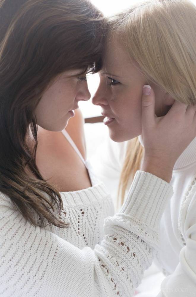 Hot lesbian girls Tess A & Jo kissing, fingering & fondling small tits - #4