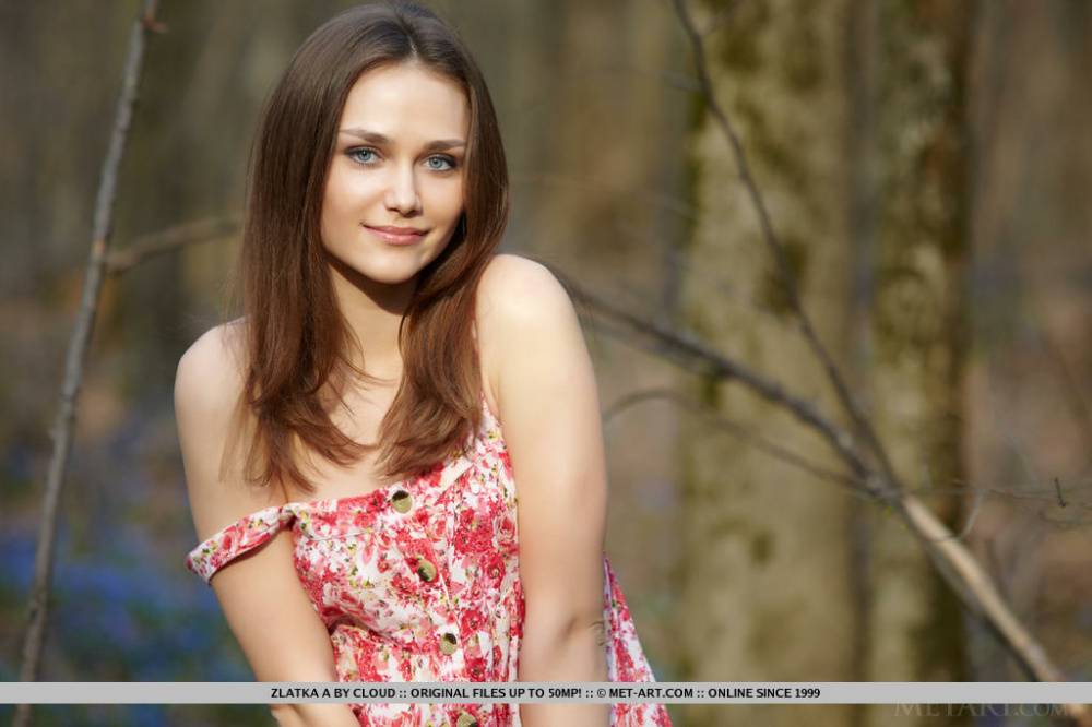 Adorable teen Zlatka A removes a dress to model naked in a forest - #4