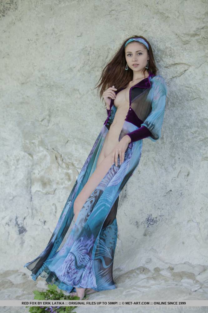 Innocent teen girl Red Fox lets her long dress come undone in a cave - #14