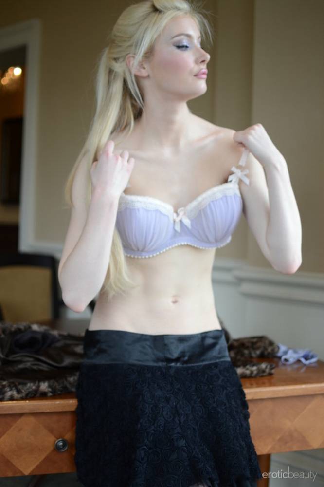 Blonde teen Locklear A shows her upskirt panties before undressing - #15