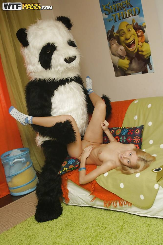Sweet teenage blonde enjoys a hardcore play with her panda toy - #15