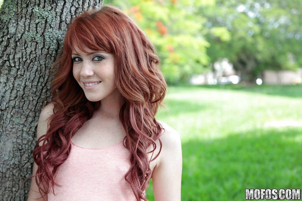 Redhead sweetie Elle Alexandra revealing her tiny curves outdoor - #2