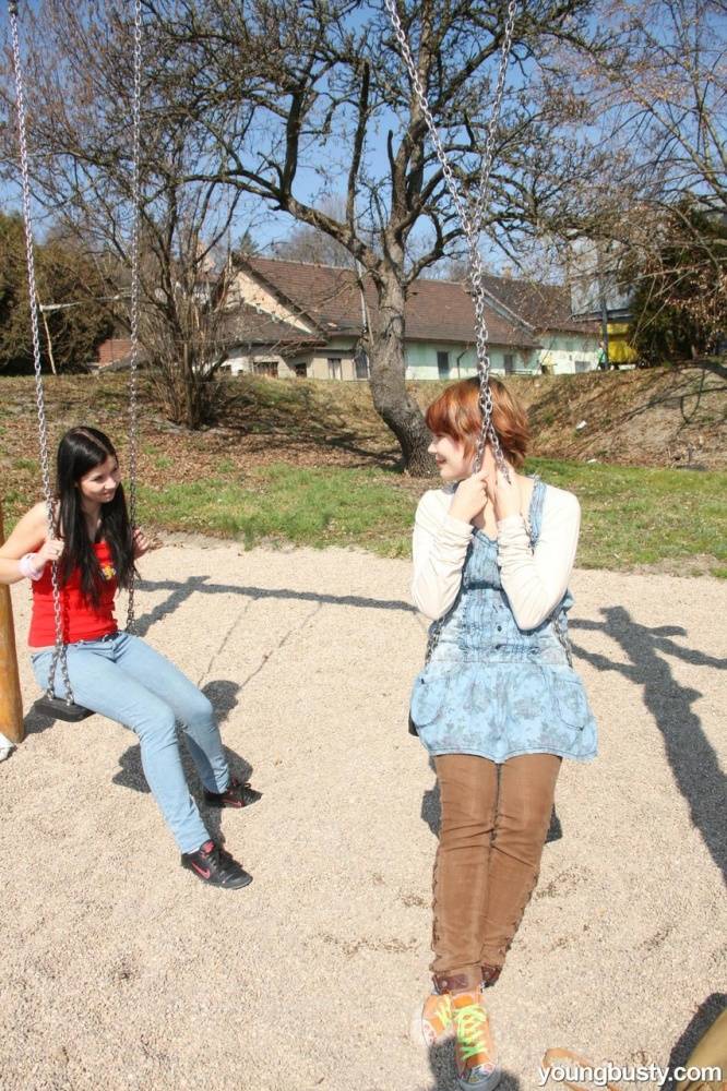 Young girls discover their love of lesbian sex at a schoolyard playset - #10