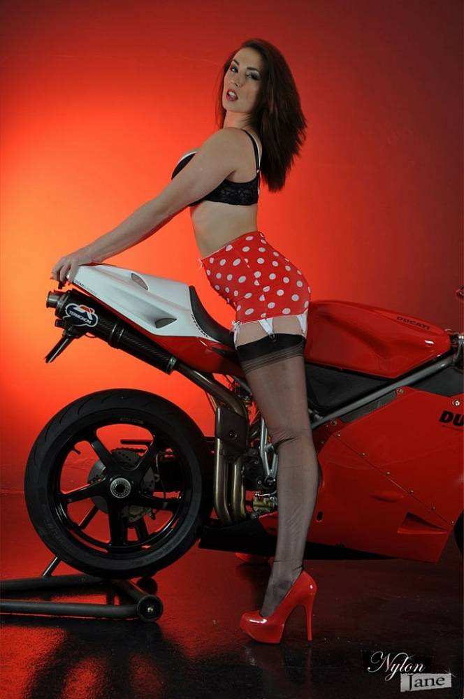 UK model Paige Turnah teases in a polka-dot girdle on a motorcycle - #11