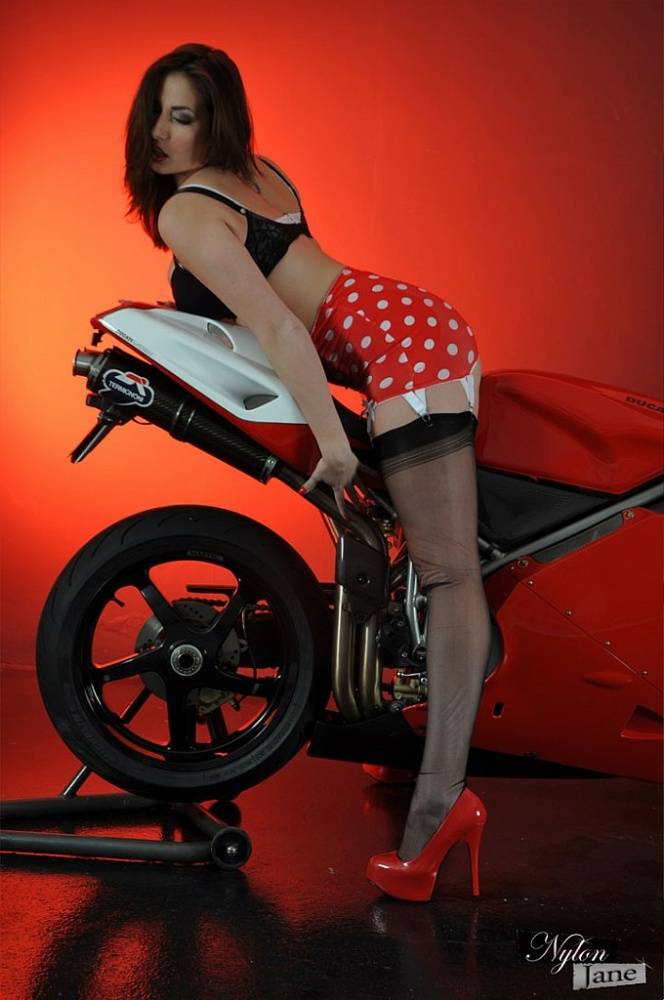 UK model Paige Turnah teases in a polka-dot girdle on a motorcycle - #4
