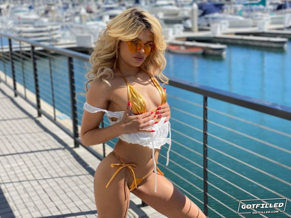 Latina teen Destiny Cruz models a bikini prior to salad tossing sex - #16