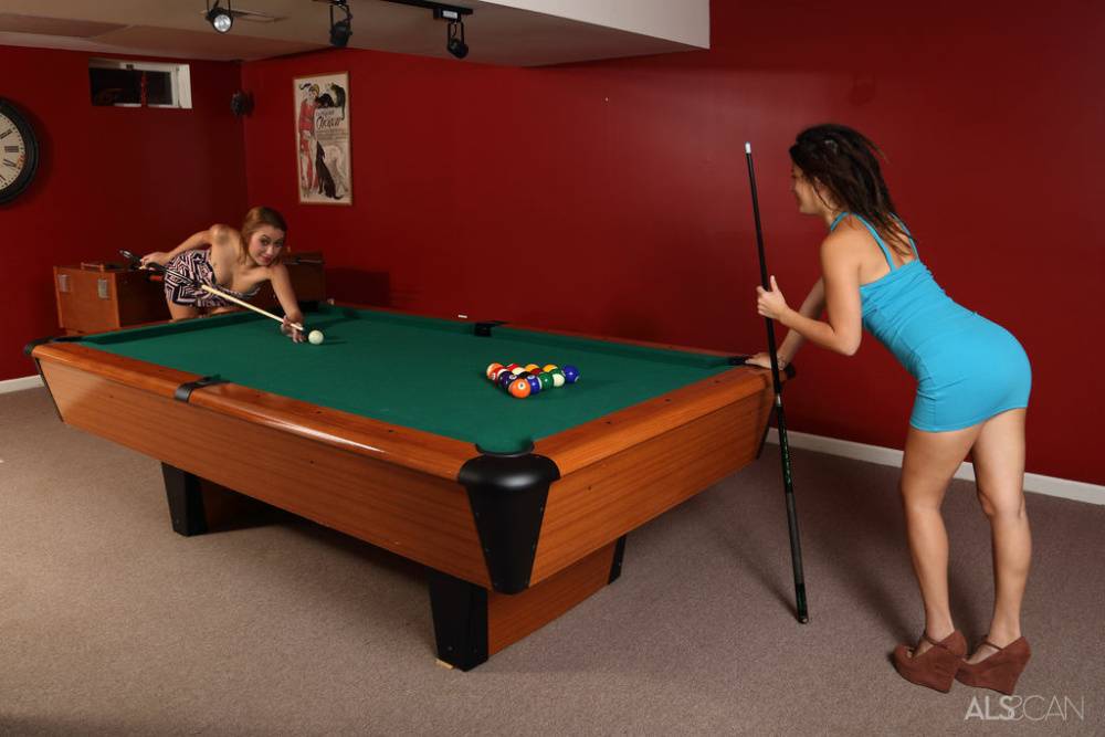 Teen lesbians Daisy Haze and Marina Nagel appease horny twats on a pool table - #4