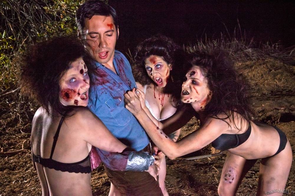 Female zombies strips a man and suck off his penis in the dark of the night - #7