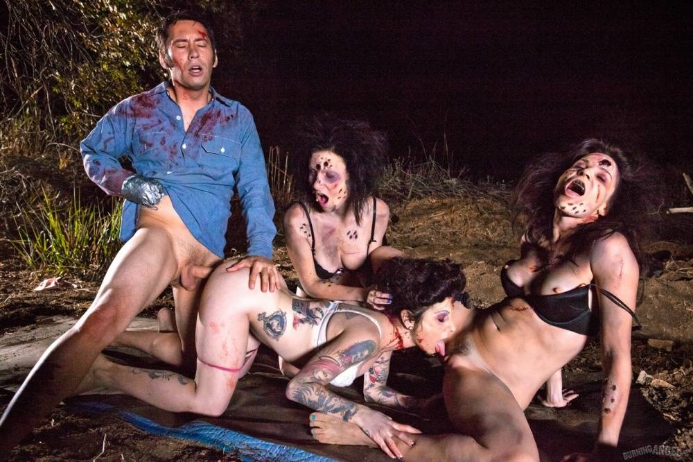 Female zombies strips a man and suck off his penis in the dark of the night - #10