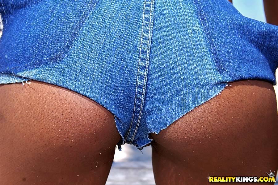 Two black girls exposing their round butts in tight jean shorts - #12