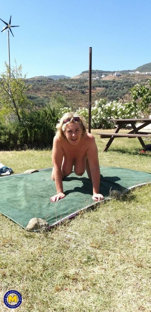 Mature amateur sports a creampie after sex atop a picnic table - #9