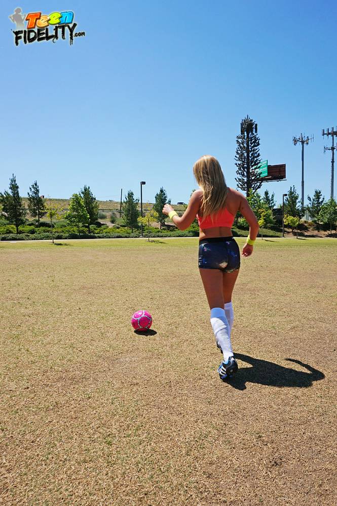 Sporty blonde teen Carter Cruise gets banged in soccer cleats and sport socks - #16