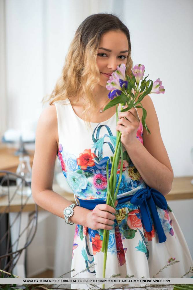 Cute teen girl from Latvia strips naked after a day of picking flowers - #1