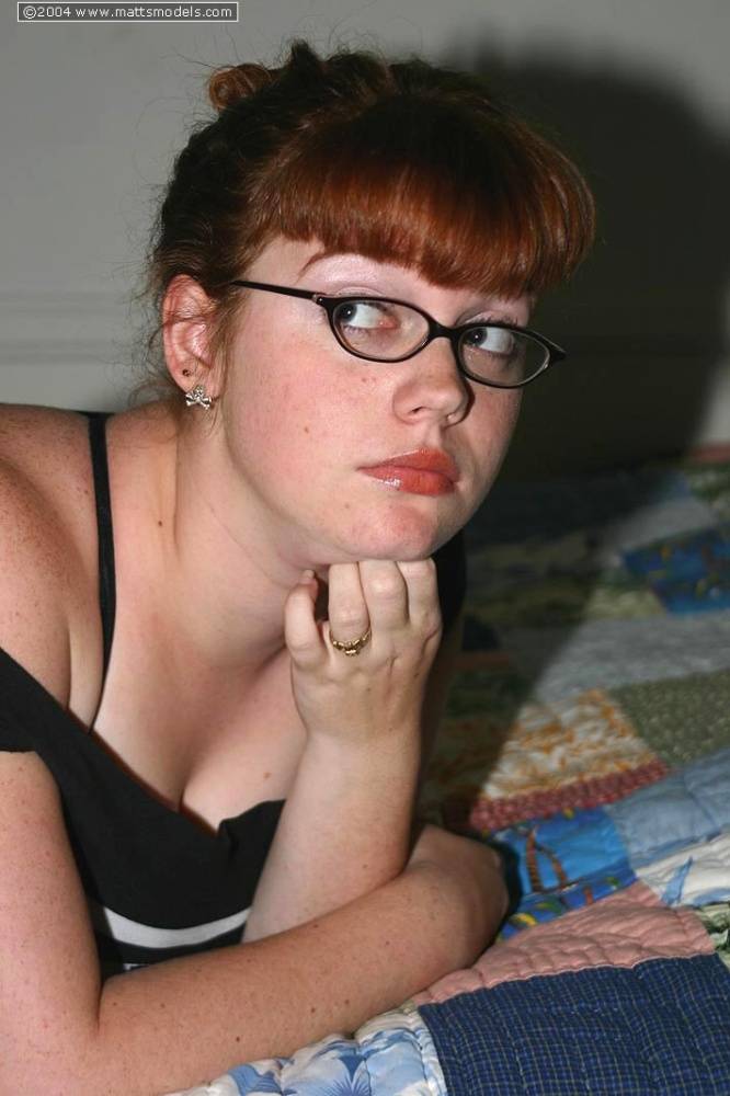 Chubby nerd with red hair takes off her glasses after uncupping big naturals - #12