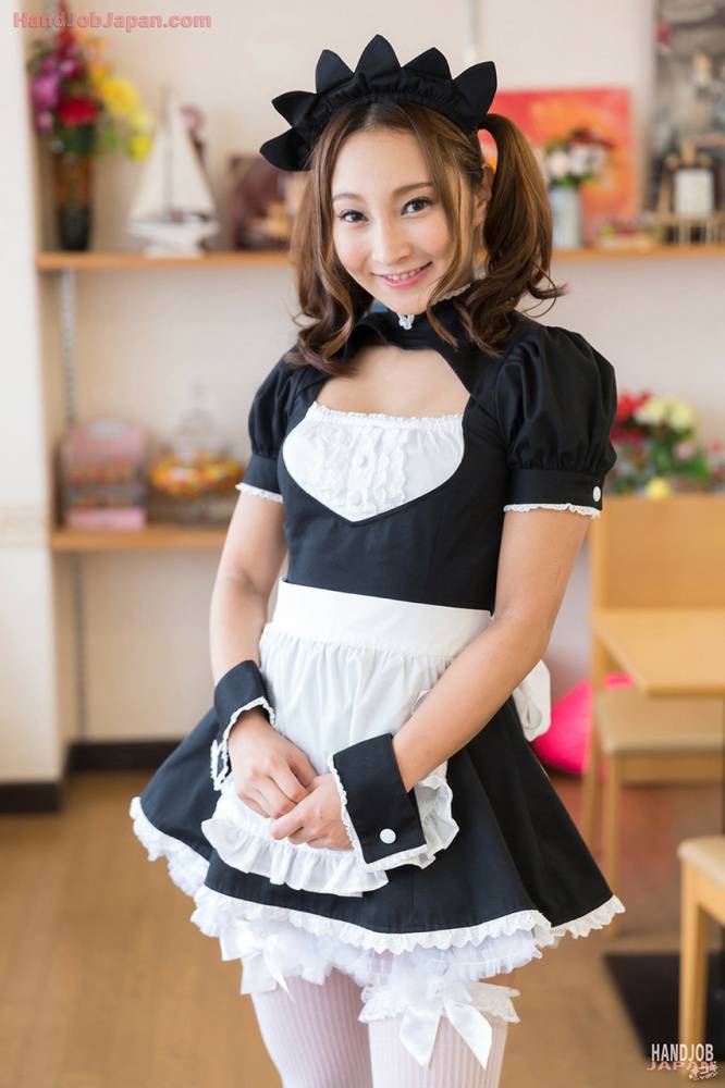 Cute Japanese maid gives her boss a handjob after he watches her masturbate - #13
