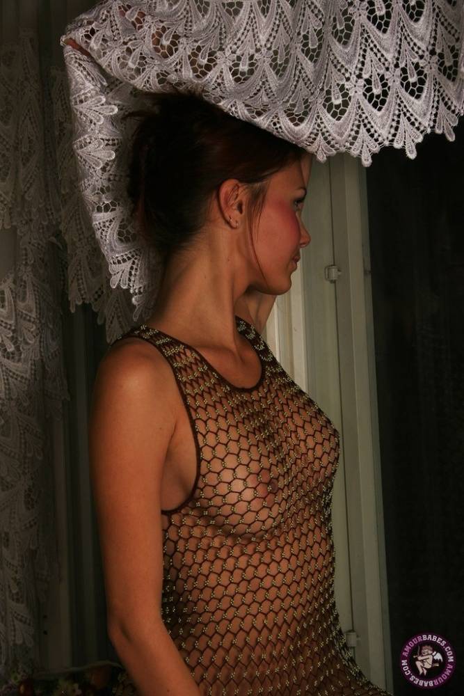 Teen amateur Natasha removes a revealing mesh dress to pose nude on her bed - #2