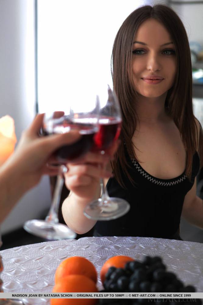 Sexy teen Madison Joan strips naked while enjoying a glass of wine - #9