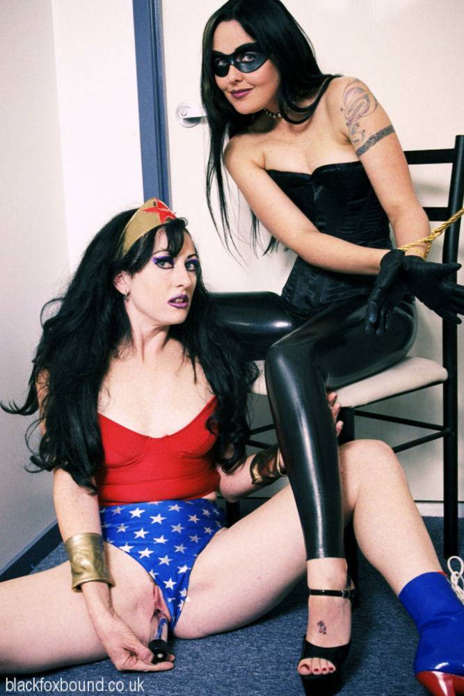 Brunettes Saphire and Natasha play lezdom games in latex and cosplay attire - #12