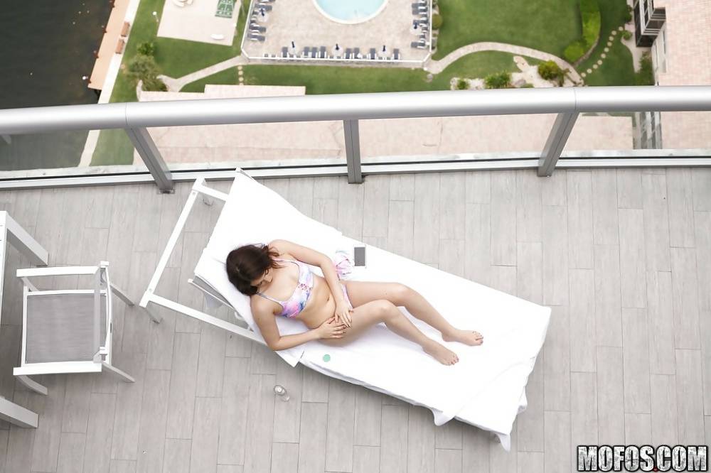 Brunette teen Kylie Quinn caught masturbating on balcony by voyeur - #9