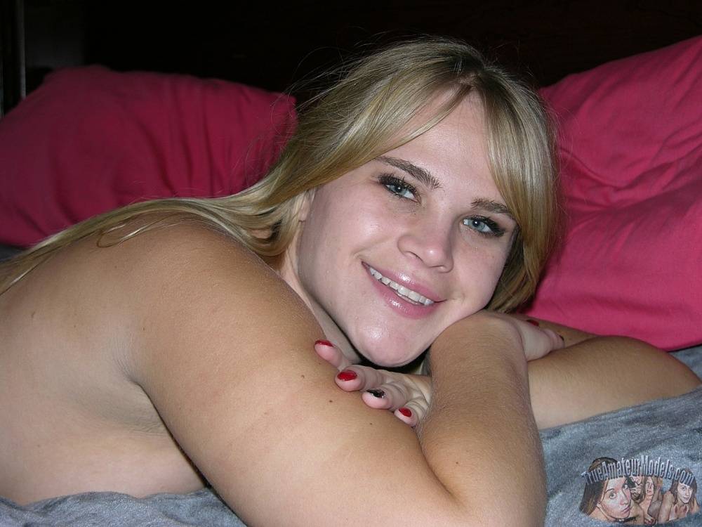Young blonde Madison E gets naked for the first time on top of her bed - #12