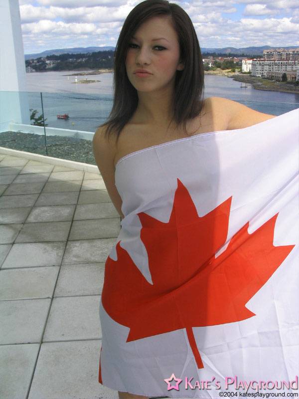 Teen amateur Kate wraps her naked body up in a Canadian flag - #7
