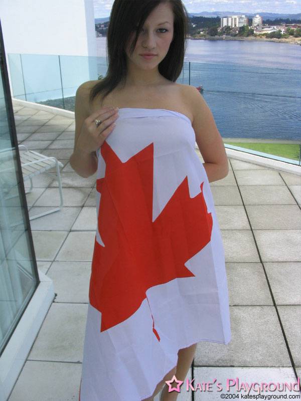 Teen amateur Kate wraps her naked body up in a Canadian flag - #5