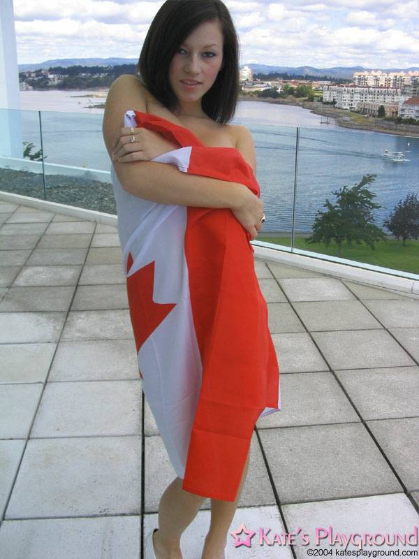 Teen amateur Kate wraps her naked body up in a Canadian flag - #4