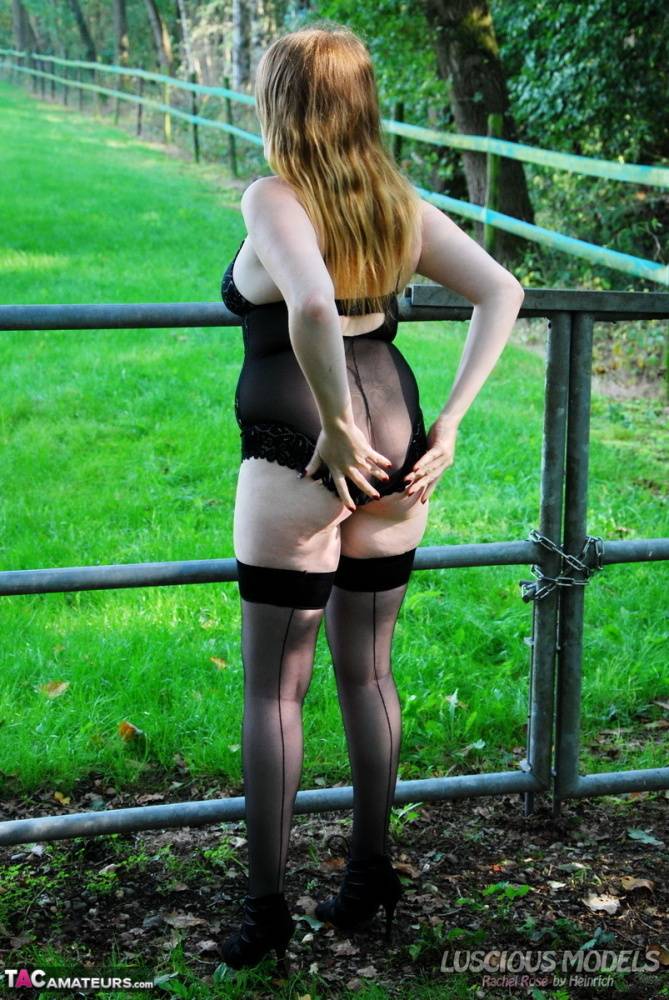 Amateur girl Luscious Models uncovers her tits in front of a paddock gate - #15