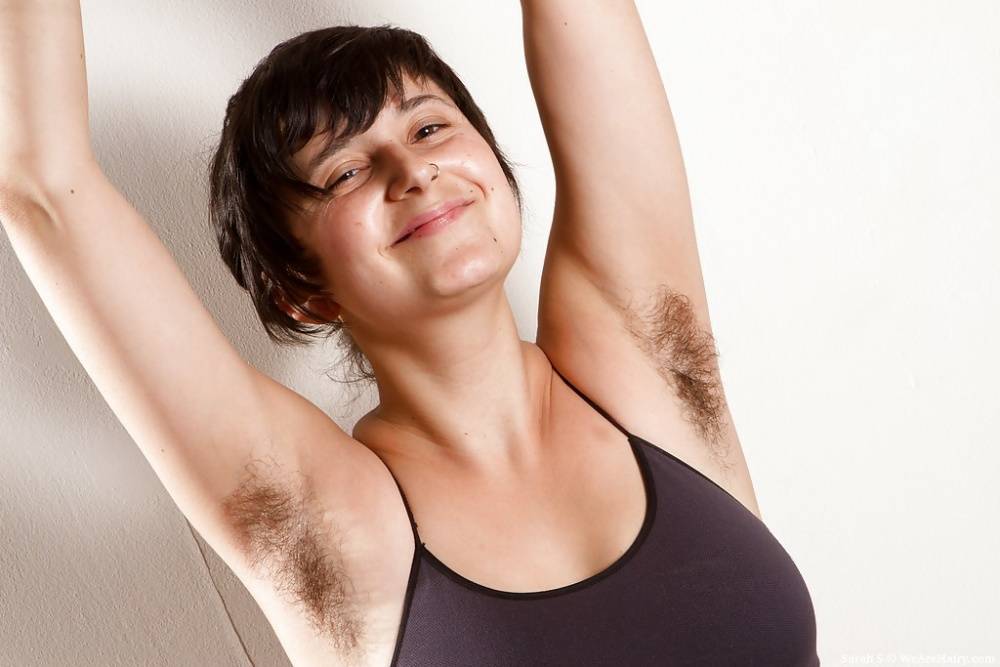 Busty MILF with hairy armpits Sarah S stripping and spreading her legs - #3