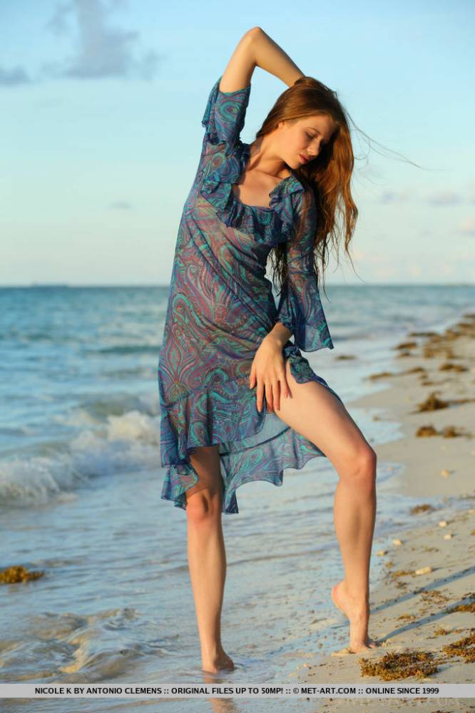 Teen beauty Nicole K modeling naked on beach wearing a sun hat - #16