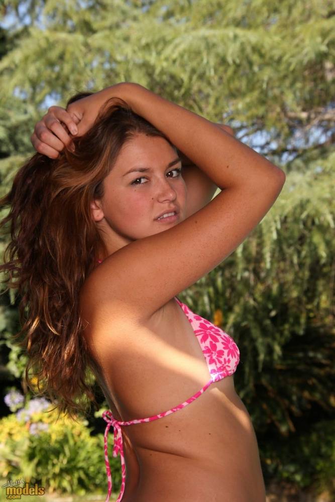 First timer Allie Haze slips out of her bikini to pose naked by swimming pool - #1