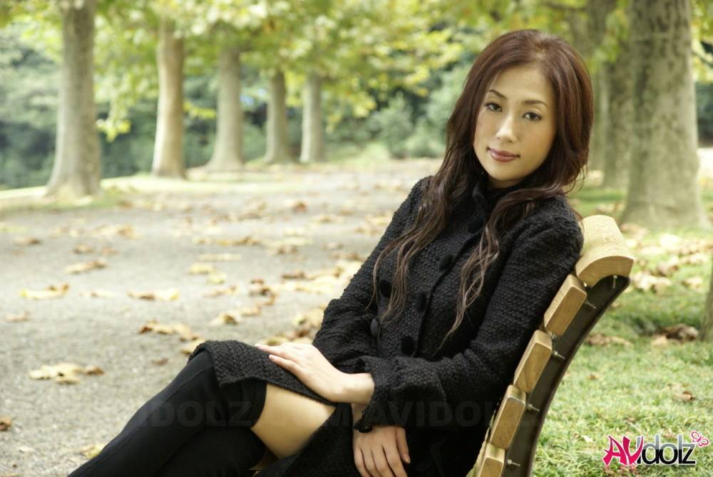 Fully clothed Japanese teen models in the park in black clothes and stockings - #5